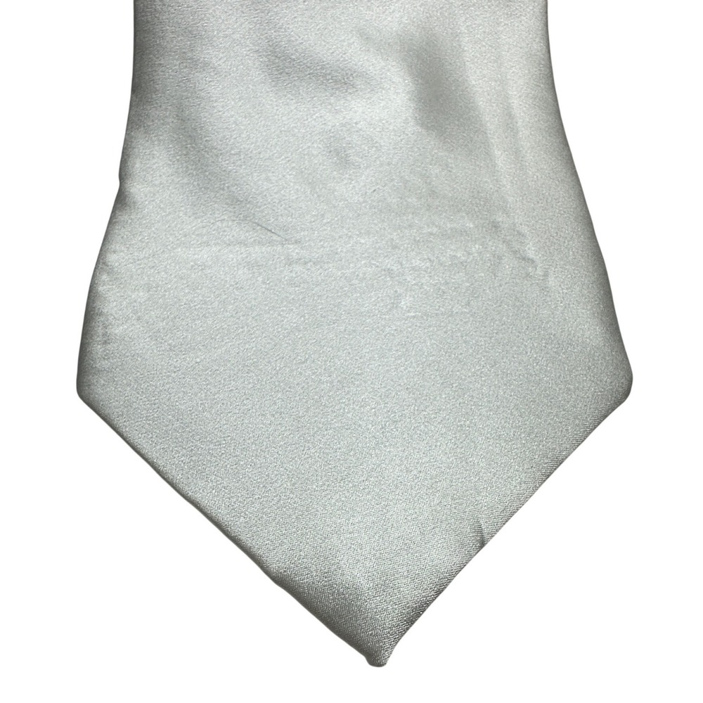 Stafford Silk Necktie and Pocket Square Set Mens Silver White Solid Satin 63" - Picture 3 of 7